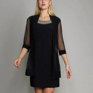 NWT R&M Richard's Mother of the Bride Dress and Jacket Black 2 Piece Set 14P